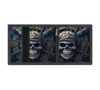FodPand Minimalist Skeleton Pirate Trifold Wallet for Men | Slim Front Pocket with Key Hook | Extra Capacity Billfold with 8 Card Slots | 1 Clear Id Window | 1 Zip Coin Pocket | Gift for Him