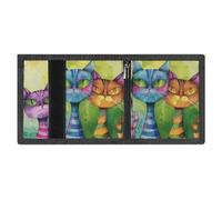 FodPand Minimalist Three Cats Side by Side Trifold Wallet for Men | Slim Front Pocket with Key Hook | Extra Capacity Billfold with 8 Card Slots | 1 Clear Id Window | 1 Zip Coin Pocket | Gift for Him