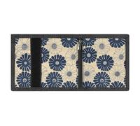 FodPand Minimalist White Round Flowers Trifold Wallet for Men | Slim Front Pocket with Key Hook | Extra Capacity Billfold with 8 Card Slots | 1 Clear Id Window | 1 Zip Coin Pocket | Gift for Him