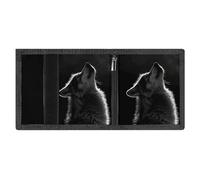 FodPand Minimalist Wolf Facing The Moon Trifold Wallet for Men | Slim Front Pocket with Key Hook | Extra Capacity Billfold with 8 Card Slots | 1 Clear Id Window | 1 Zip Coin Pocket | Gift for Him