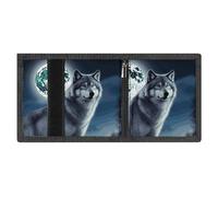 FodPand Minimalist Wolf Under Moon Trifold Wallet for Men | Slim Front Pocket with Key Hook | Extra Capacity Billfold with 8 Card Slots | 1 Clear Id Window | 1 Zip Coin Pocket | Gift for Him