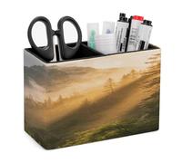 FodPand Misty Forest Mountain PU Leather Square Pens Pencils Holder,Multifunctional Remote Control Eyeglass Holder Pencil Case Office Accessories Container Box for Desk Double Compartments
