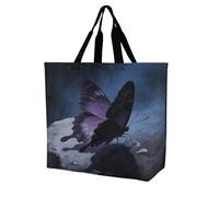 FodPand Moody Butterfly Reusable Grocery Bag with Pockets And Handle Lightweight Durable Shopping Bags Large Size Bag for Groceries Travel And Everyday Use 15.7x15.7x6.3 in