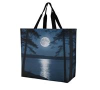 FodPand Moonlight Reusable Grocery Bag with Pockets And Handle Lightweight Durable Shopping Bags Large Size Bag for Groceries Travel And Everyday Use 15.7x15.7x6.3 in