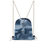 FodPand Moonlight Silver Fox Drawstring Backpack Sports Gym Bag Drawstring Bags Foldable Backpacks for Women Men