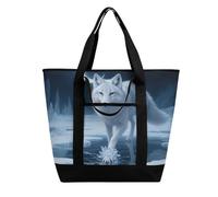 FodPand Moonlight Silver Fox Insulated Cooler Bag Reusable Grocery Tote Bags Transport Large Lunch Purser for Work Picnic Hiking