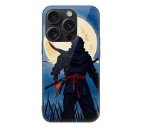 FodPand Moonlight Watercolor Style Ninja Phone Case for iPhone 15 Tempered Glass Hard Phone Protective Cover Anti-Scratch Shockproof Minimalist Aesthetic Case for Women & Men
