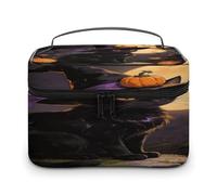 FodPand Moonlit Witch Cat Makeup Bag with Makeup Brush Compartment Cosmetic Bag with Handle And Zipper Portable Organizer Bag for Daily, Camping, Traveling, Hotel