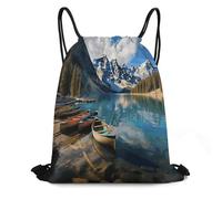 FodPand Moraine Lake Canoes Drawstring Backpack Gym Trip Cinch Sack for Unisex Waterproof Shoe Bags for Travel Honeycomb Fabric Drawstring Bag 16x 20 Inch for Swimming Beach