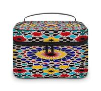 FodPand Moroccan Color Makeup Bag,Portable Large Capacity Travel Cosmetic Bag Adjustable Lightweight Hand-held Makeup Box for Women Daily Use