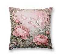 FodPand Moth Peony Cluster Throw Pillow Covers 12 "x12 Decorative Plush Pillowcase with Hidden Zipper Double-Sided Boho Farmhouse Cushion Case for Sofa Bed Chair, Holiday Decor, Home Gift