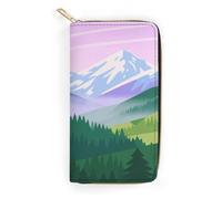 FodPand Mountain Forest Landscape Painting Wallets for Men Women - PU Leather Zip Around Wallet with 4 Card Slots & 3 Cash Compartments, 7.8 X 4.1 Inch Large Capacity Long Purse for Travel