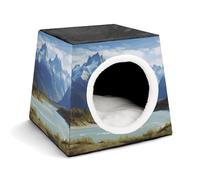 FODPAND Mountains and Rivers Cat Bed Cave for Small Dog Cat House 3-in-1 Foldable Cats Beds with Removable Washable Cushioned Pillow Covered Cave Pet Tents with Non-Slip Bottom