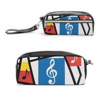 FodPand Music Notes Pencil Pouch Mini Makeup Bag with Handle - 7.8x3.9x2.1 Inches Durable Waterproof PU Leather, Large Capacity Portable Pencil Case for Office, Travel