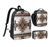FodPand Native American Backpack Set 3 PCS - 17 Inch Laptop Backpack with Lunch Bag, Waterproof Daypack Insulated Lunch Box Large Capacity Coin Pouch Personalized Gift