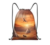 FodPand Native American Tribes Drawstring Backpack Sports Gym Sackpack Waterproof Swim Bag Men Women Draw String Bag, Black, S
