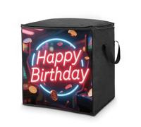 FodPand Neon Happy Birthday Storage Bins 70L Large Capacity Clothes Storage Bags with Handles, Blanket Organizer Heavy Duty Closet Organizers for Clothing Comforters Pillows Bedding