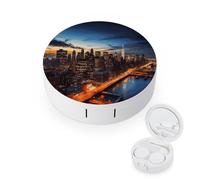 FodPand New York City Scenery Contact Lens Case Portable Contact Lens Applicator Removal Tool Kit Cute Round Eyeglass Cases with Mirror for Daily Vision Care And Outdoor Use