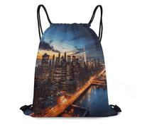 FodPand New York City Scenery Drawstring Backpack Gym Trip Cinch Sack for Unisex Waterproof Shoe Bags for Travel Honeycomb Fabric Drawstring Bag 16x 20 Inch for Swimming Beach