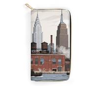 FodPand New York City Wallets for Men Women - PU Leather Zip Around Wallet with 4 Card Slots & 3 Cash Compartments, 7.8 X 4.1 Inch Large Capacity Long Purse for Travel