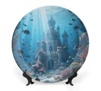 FodPand Ocean_castle Bone China Decorative Plate with Display Stand Porcelain Wall Hanging Plate for Home Office Decor Elegant Round Ceramic Plates for Home Decor & Gift Idea 10inch