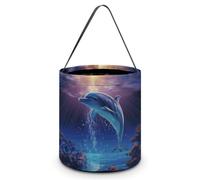 FodPand Ocean Dolphin Halloween Trick Or Treat Bag Reusable Candy Tote | Reinforced Polyester, Collapsible & Machine Washable, 8x8" Spacious, Wide Handles for Small Hand, Reusable Year After Year