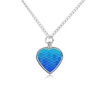 FodPand Ocean Sea Blue Mermaid Fish Scale Urn Necklace for Ashes Personalized Pet Cremation Jewelry Dogs Cats Remembrance Jewelry Heart Shaped Urn Pendant for Puppy Pet Memorial Keepsake Jewelry