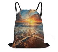 FodPand Ocean Sunrise Drawstring Backpack Gym Trip Cinch Sack for Unisex Waterproof Shoe Bags for Travel Honeycomb Fabric Drawstring Bag 16x 20 Inch for Swimming Beach