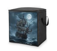 FodPand Octopus Kraken Pirate Ship Ocean Storage Bins 70L Large Capacity Clothes Storage Bags with Handles, Blanket Organizer Heavy Duty Closet Organizers for Clothing Comforters Pillows Bedding