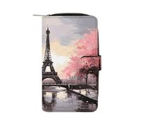 FodPand Oil Painting Paris Eiffel Tower Leather Wallet Zipper Long Purse for Women Large Credit Card Holder for Work Travel Daily Use