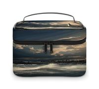 FodPand Old Lighthouse by The Sea Makeup Bag with Makeup Brush Compartment Cosmetic Bag with Handle And Zipper Portable Organizer Bag for Daily, Camping, Traveling, Hotel