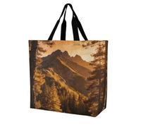 FodPand Old Mountain Sunset Forest Reusable Grocery Bag with Pockets And Handle Lightweight Durable Shopping Bags Large Size Bag for Groceries Travel And Everyday Use 15.7x15.7x6.3 in