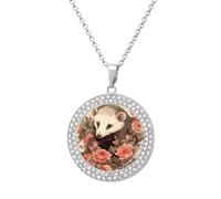 FodPand Opossum And Roses Necklaces for Women Round Pendant Necklace Charm Coin Pendant Elegant Circle Diamond Necklace Disc Necklace Disk Dainty Necklaces Fashion Jewelry, One Size, Metal, No