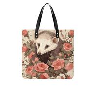 FodPand Opossum And Roses Tote Bag for Women - PU Leather Shoulder Handbag with Magnetic Buckle, Fashion Shopping Bag Large Grocery Bags Lightweight Purse for Work Travel Shopping