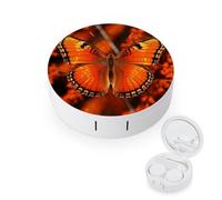 FodPand Orange Butterfly Contact Lens Case Portable Contact Lens Applicator Removal Tool Kit Cute Round Eyeglass Cases with Mirror for Daily Vision Care And Outdoor Use