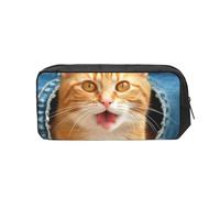 FodPand Orange Cat Sticking Out Tongue Pencil Case Large Capacity Pencil Pouch With Zippers Portable Waterproof Pencil Bag Makeup Pouch Cosmetic Bag For Women Men