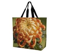 FodPand Orange Marigold Reusable Grocery Bag with Pockets And Handle Lightweight Durable Shopping Bags Large Size Bag for Groceries Travel And Everyday Use 15.7x15.7x6.3 in