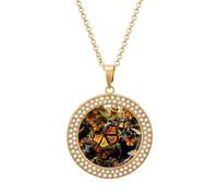 FodPand Orange Monarch Butterflies Necklaces for Women Round Pendant Necklace Charm Coin Pendant Elegant Circle Diamond Necklace Disc Necklace Disk Dainty Necklaces Fashion Jewelry, One Size, Metal