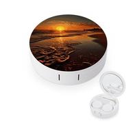 FodPand Orange Sunrise Beach Contact Lens Case Portable Contact Lens Applicator Removal Tool Kit Cute Round Eyeglass Cases with Mirror for Daily Vision Care And Outdoor Use