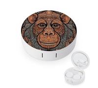 FodPand Orangutan Tribal Pattern Contact Lens Case Portable Contact Lens Applicator Removal Tool Kit Cute Round Eyeglass Cases with Mirror for Daily Vision Care And Outdoor Use