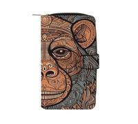 FodPand Orangutan Tribal Pattern Leather Wallet Zipper Long Purse for Women Large Credit Card Holder for Work Travel Daily Use