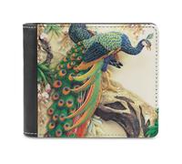 FODPAND Oriental Peacock on Flower Tree Leather Wallet Extra Capacity Bifold Wallet Slim Minimalist Front Pocket Wallets Credit Card Holder
