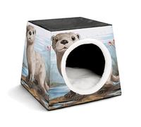 FODPAND Otter Cat Bed Cave for Small Dog Cat House 3-in-1 Foldable Cats Beds with Removable Washable Cushioned Pillow Covered Cave Pet Tents with Non-Slip Bottom