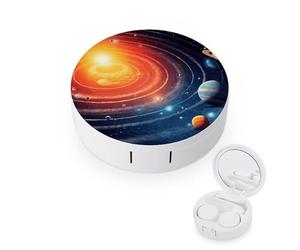 FODPAND Outer Space Galaxy Solar System Contact Lens Case with Cleaner Washer Portable Contact Lens Holder Box with Mirror Tweezers Remover Tool Solution Bottle for Daily Makeup Office