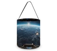 FodPand Outer Space Views Halloween Trick Or Treat Bucket, Reusable Goodie Candy Basket, Snack Bag Large Gift Tote Bags with Handles for Gifts Wrapping Party Favors Supplies