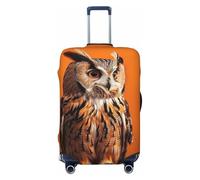 FodPand Owl Sitting on Orange Background Travel Luggage Cover Elastic Suitcase Cover Protector Anti-Scratch Luggage Protector Universal Washable Travel Sleeve Baggage Case Fits 18-32 Inch Suitcase