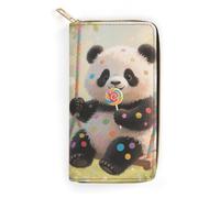 FodPand Panda Dots Wallets for Men Women - PU Leather Zip Around Wallet with 4 Card Slots & 3 Cash Compartments, 7.8 X 4.1 Inch Large Capacity Long Purse for Travel