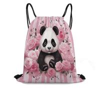 FodPand Panda Rose Flowers Pink White Stripe Drawstring Backpack Gym Trip Cinch Sack for Unisex Waterproof Shoe Bags for Travel Honeycomb Fabric Drawstring Bag 16x 20 Inch for Swimming Beach