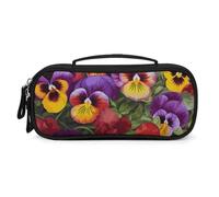 FodPand Pansy Perfection Cosmetic Bag with Handle And Zipper Makeup Brushes Organizer Case PU Leather Toiletry Bag Small Makeup Bags for Travel Or Daily