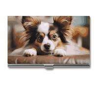 FodPand Papillon Lying on Tummy Business Card Case Business Card Holder Cards Holder Organizer Mini Aluminum Wallet for Credit Cards, Durable Scratch Resistant, Gift for Men Women